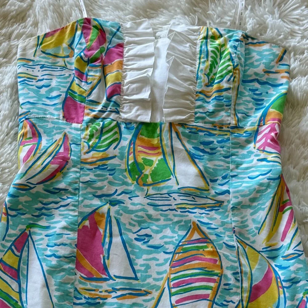 🎉HP🎉 Lilly Pulitzer Size 00 You Gotta Regatta Sailboats Strapless Franco Dress - Picture 5 of 16